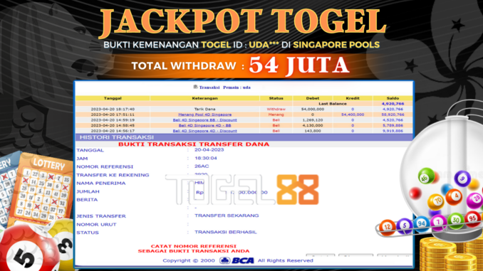 BUKTI JACKPOT TOGEL88 #113