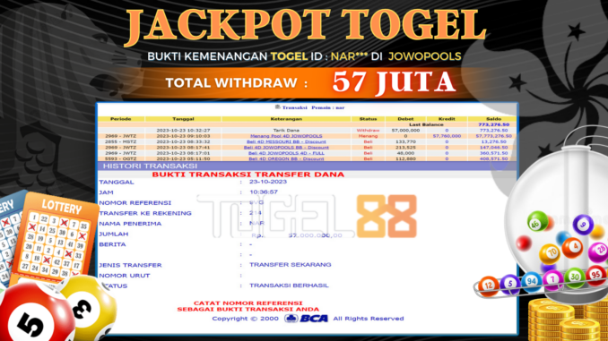 Bukti jackpot Togel88 #484